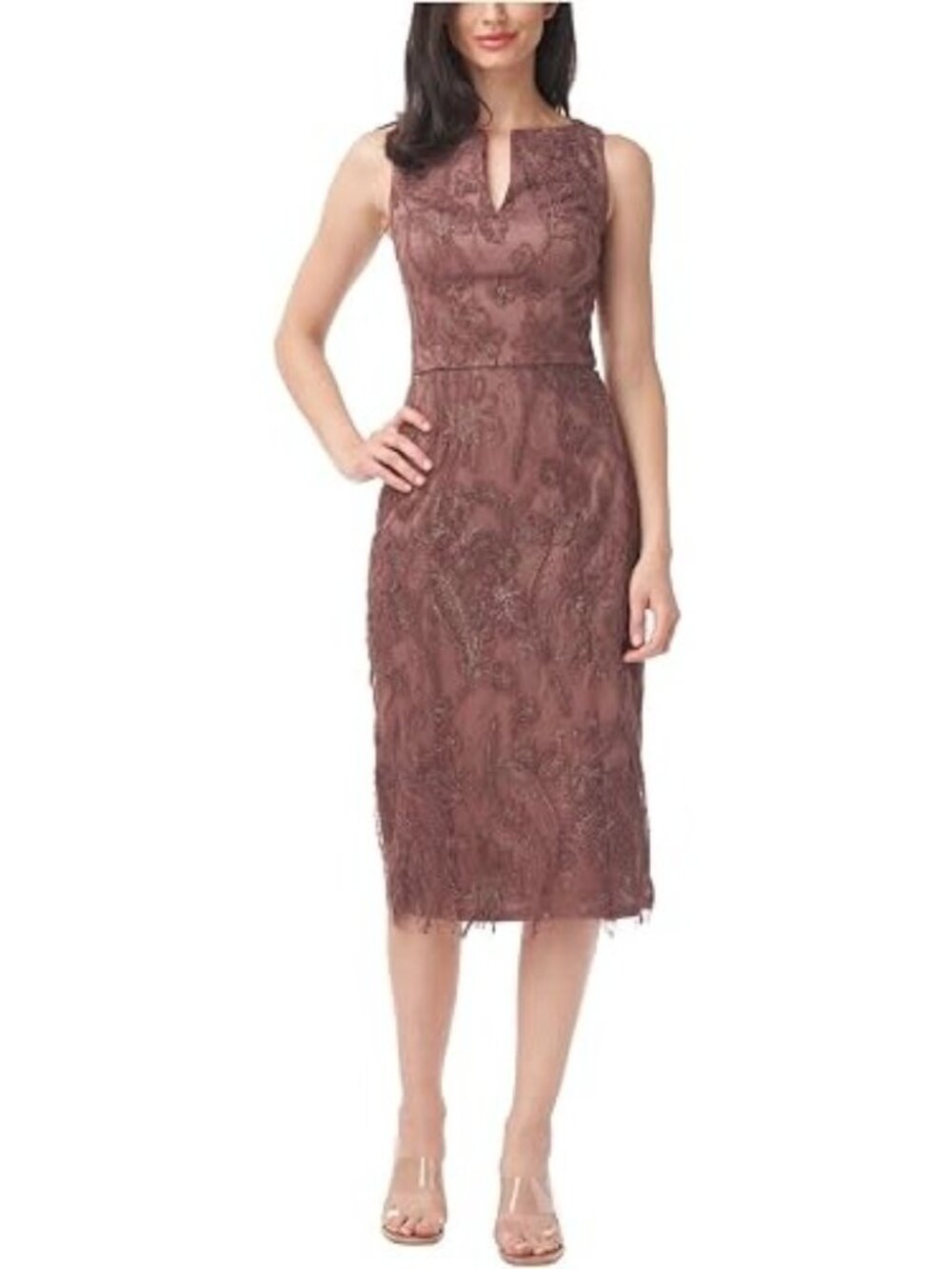 JS Collections Womens Glitter Sleeveless Split Below Knee Sheath Dress Size 6